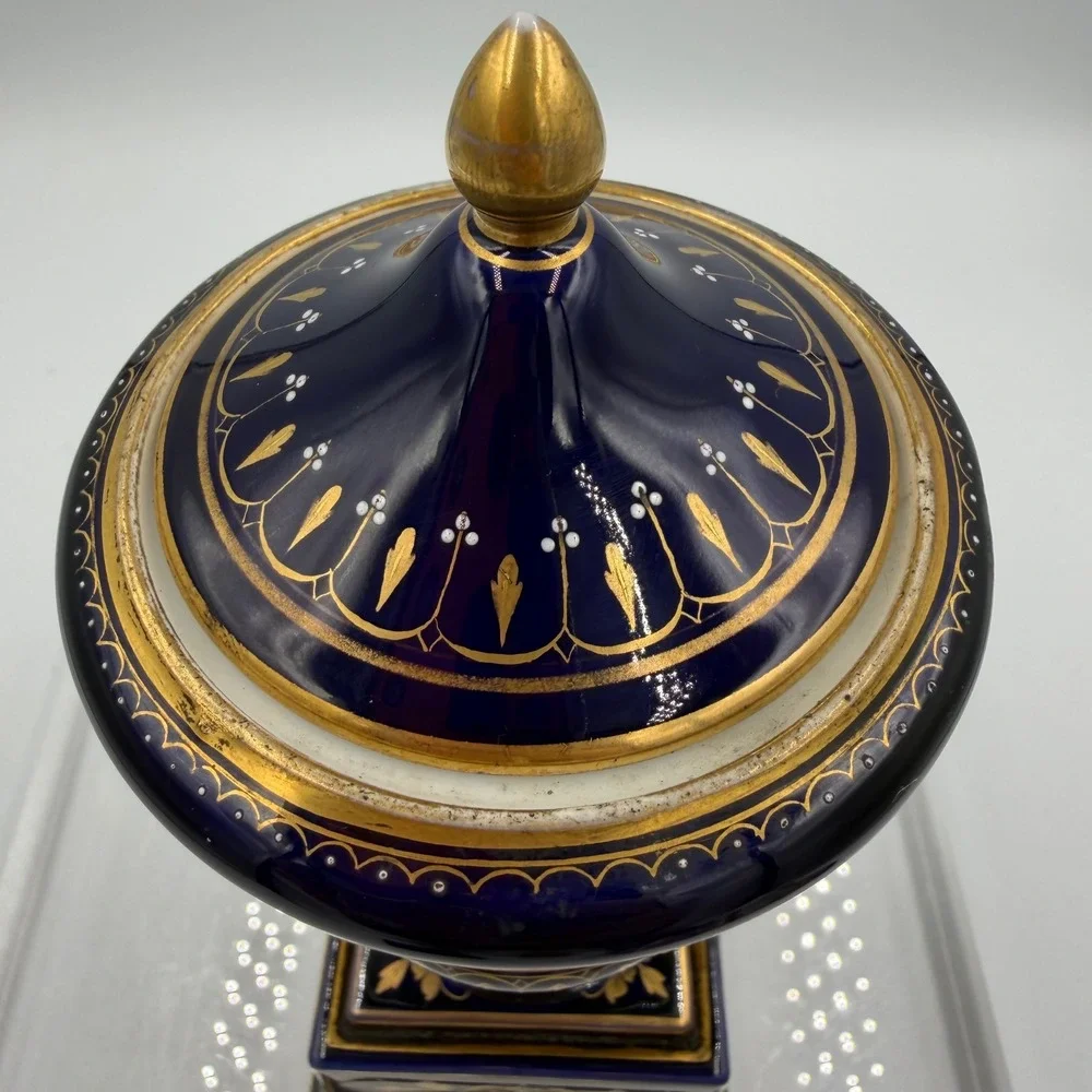Antique Royal Vienna Cobalt Covered Urn Signed C Heer Austria Hand Painted Amor